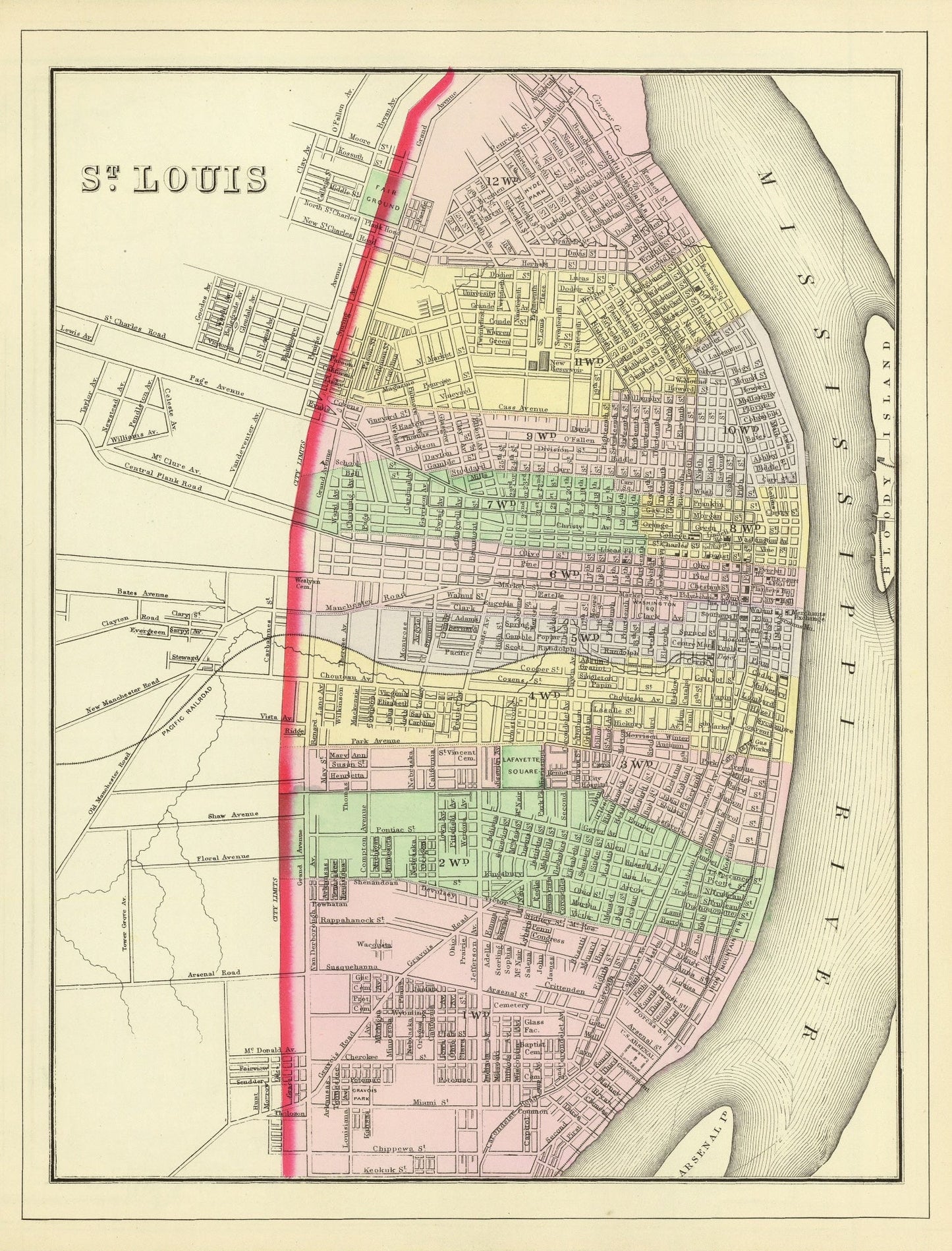 Vintage Map of Saint Louis, Missouri, 1890