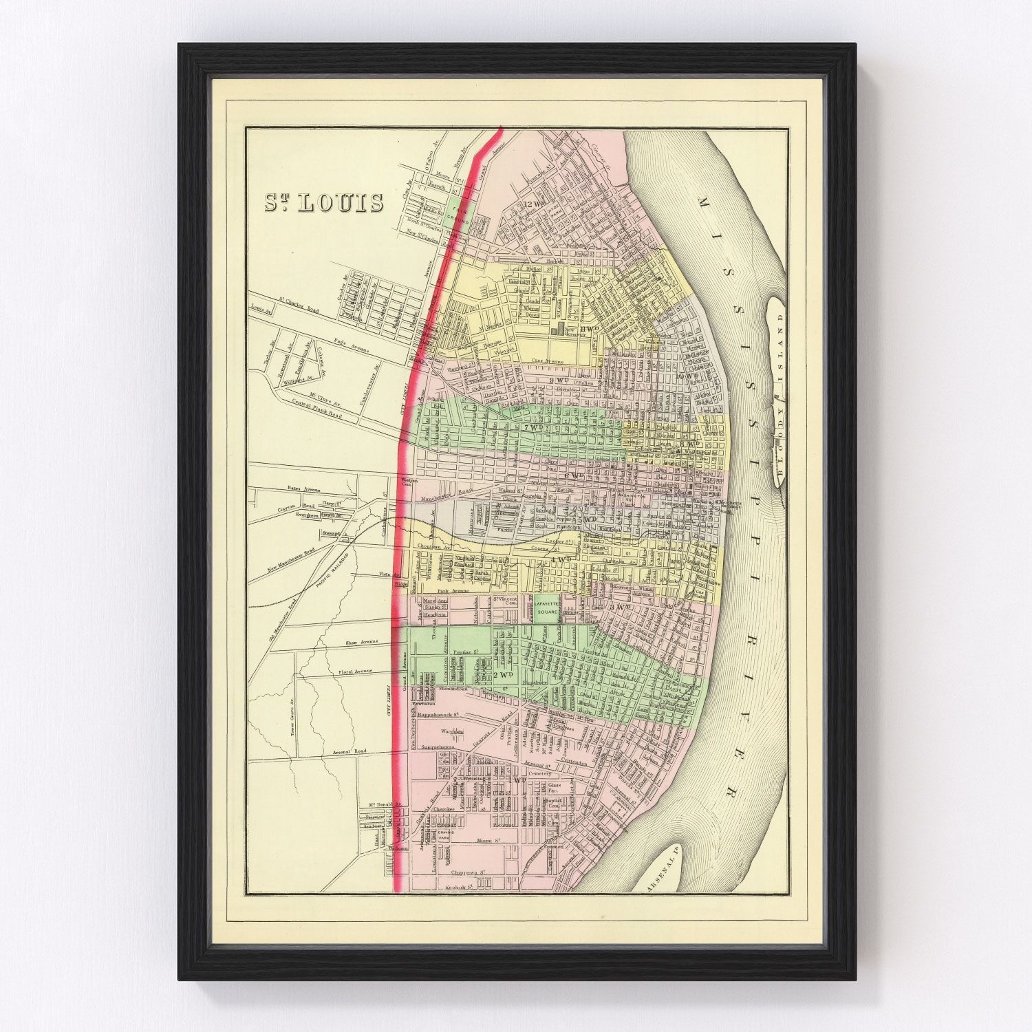 vintage map of Saint Louis, Missouri, 1890