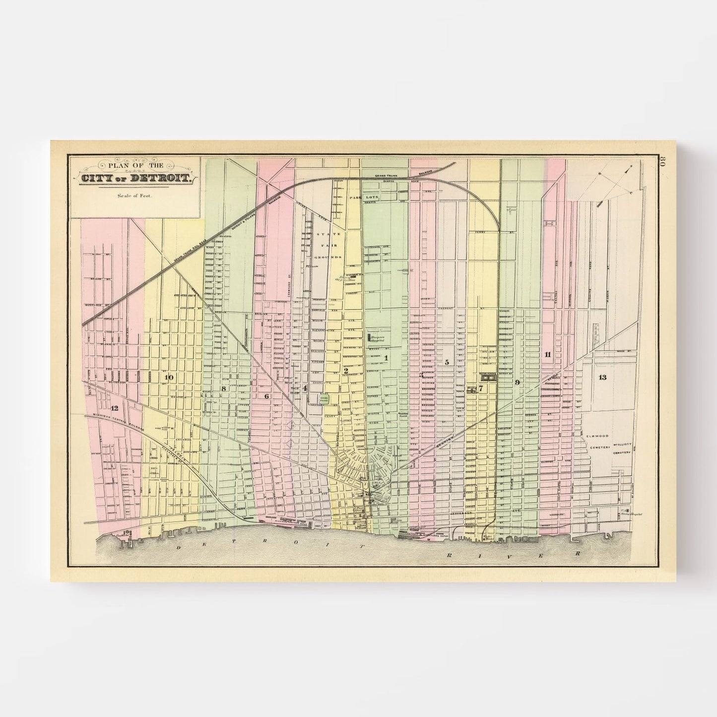 Vintage Map of Detroit, Michigan 1890