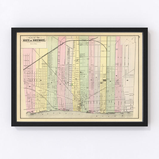 Vintage restored map of Detroit, Michigan, 1890, Gilded Age industrial city cartography