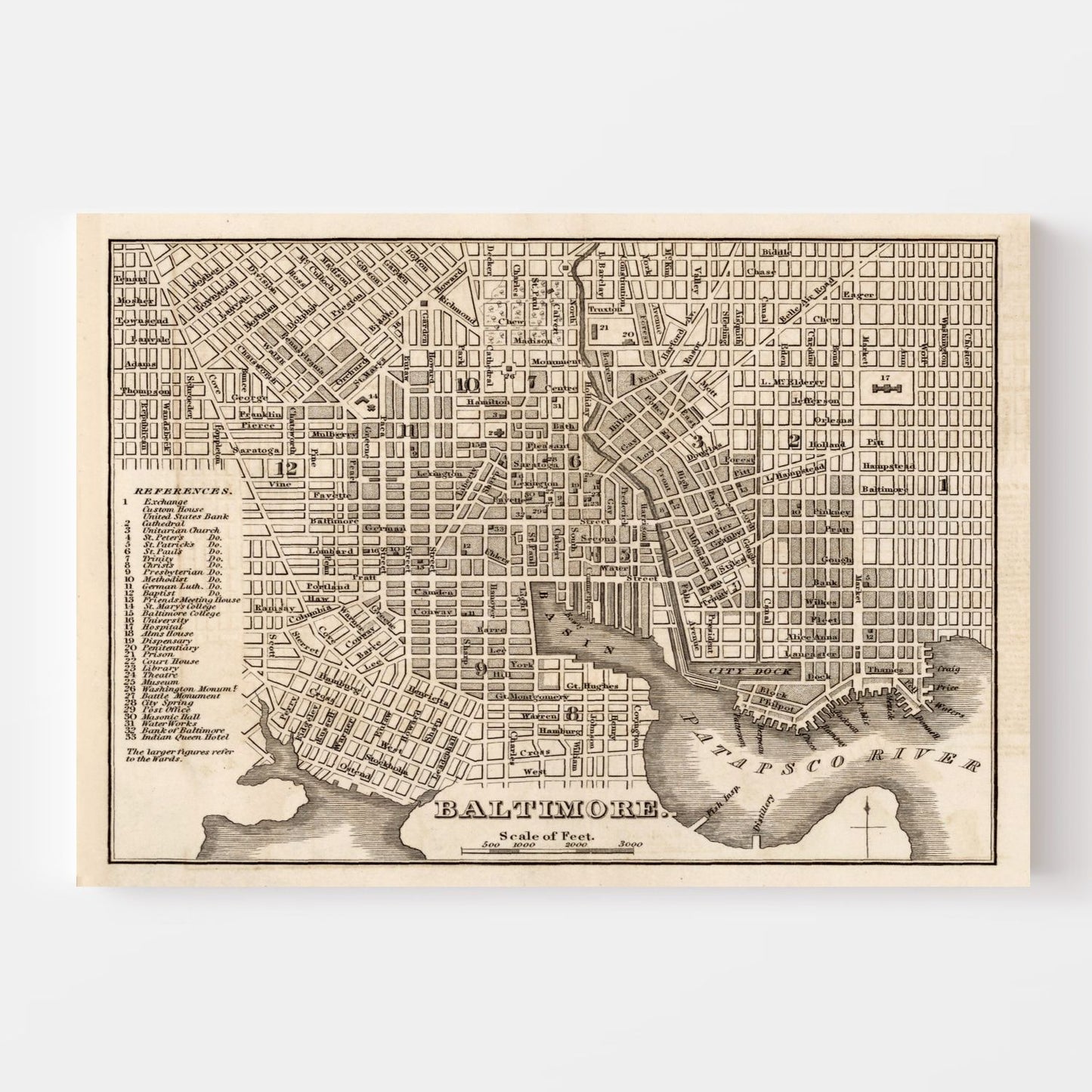 Vintage Map of Baltimore, Maryland, 1844