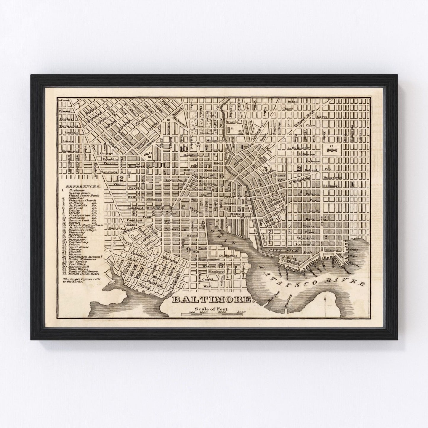 Vintage map of Baltimore, Maryland, 1844