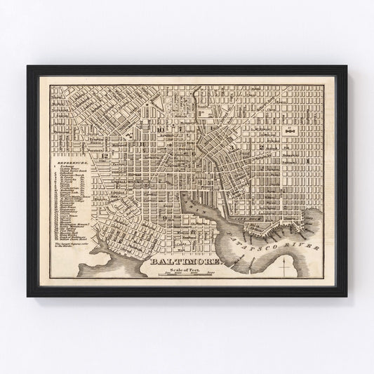 Vintage map of Baltimore, Maryland, 1844