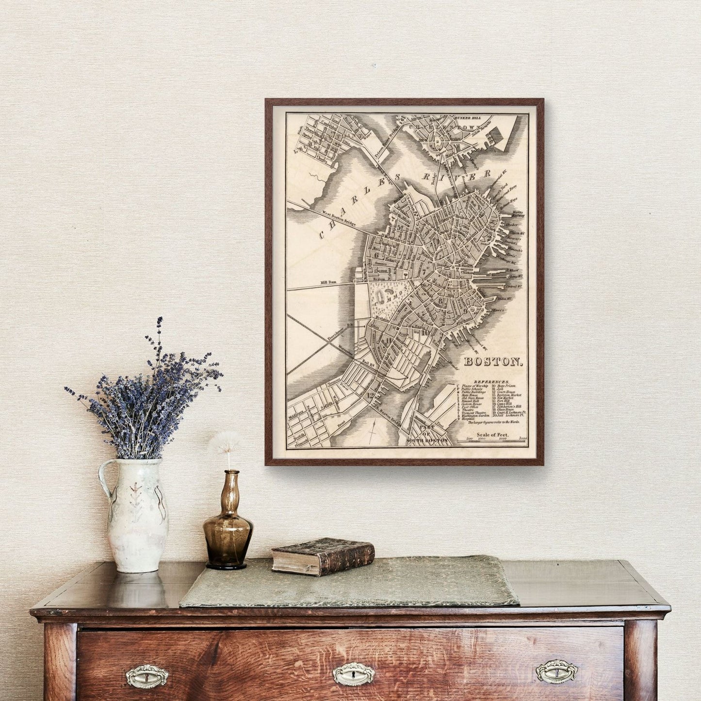 Vintage Map of Boston, Massachusetts 1844