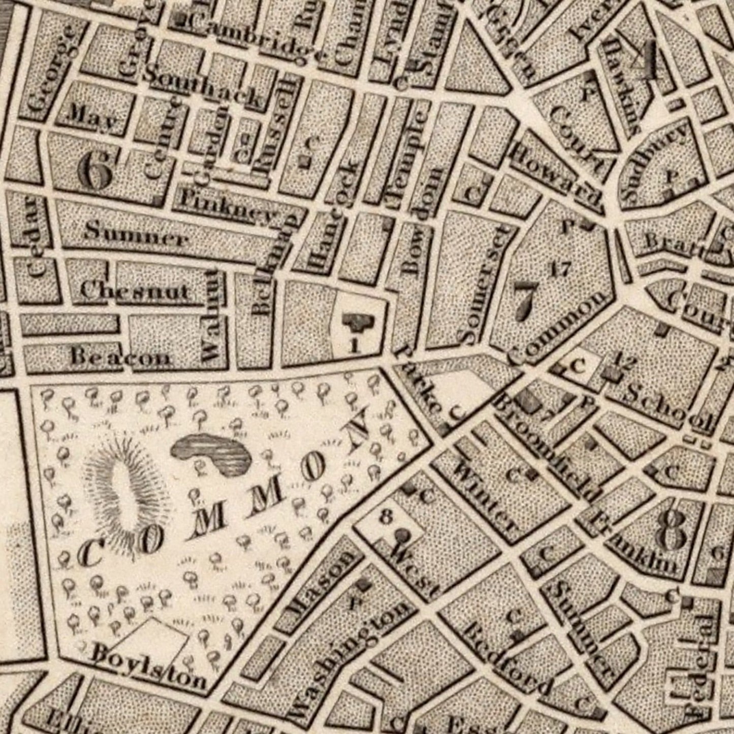 Vintage Map of Boston, Massachusetts 1844
