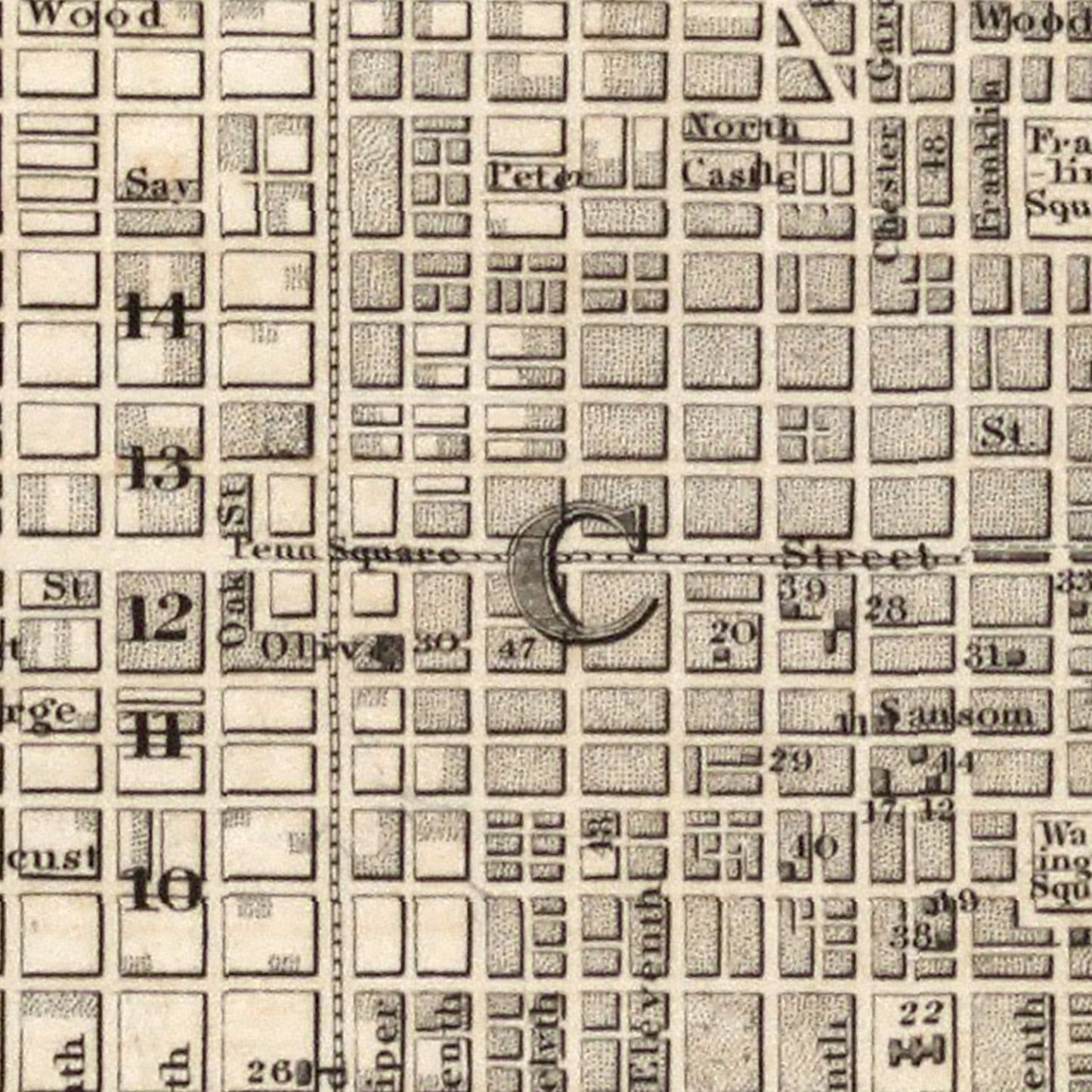 Vintage Map of Philadelphia, Pennsylvania, 1844