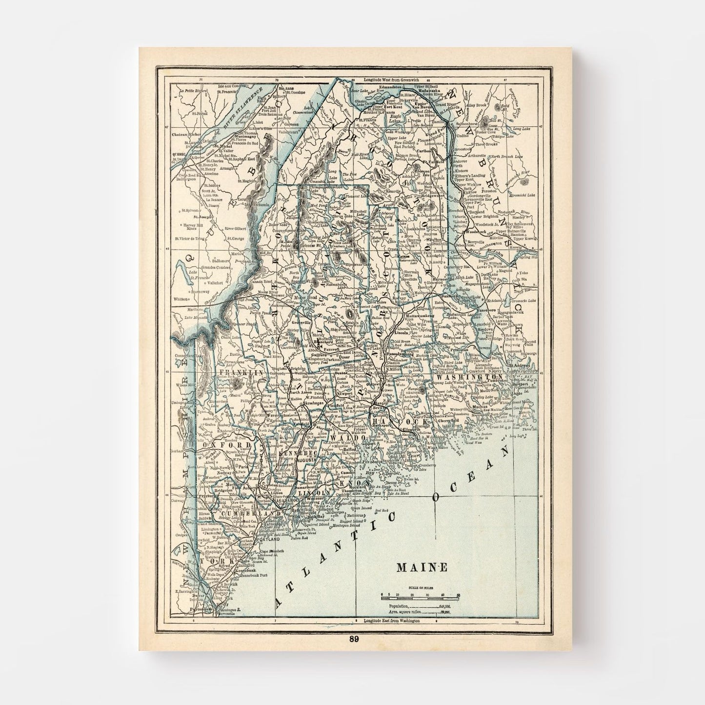 Vintage Map of Maine, 1893