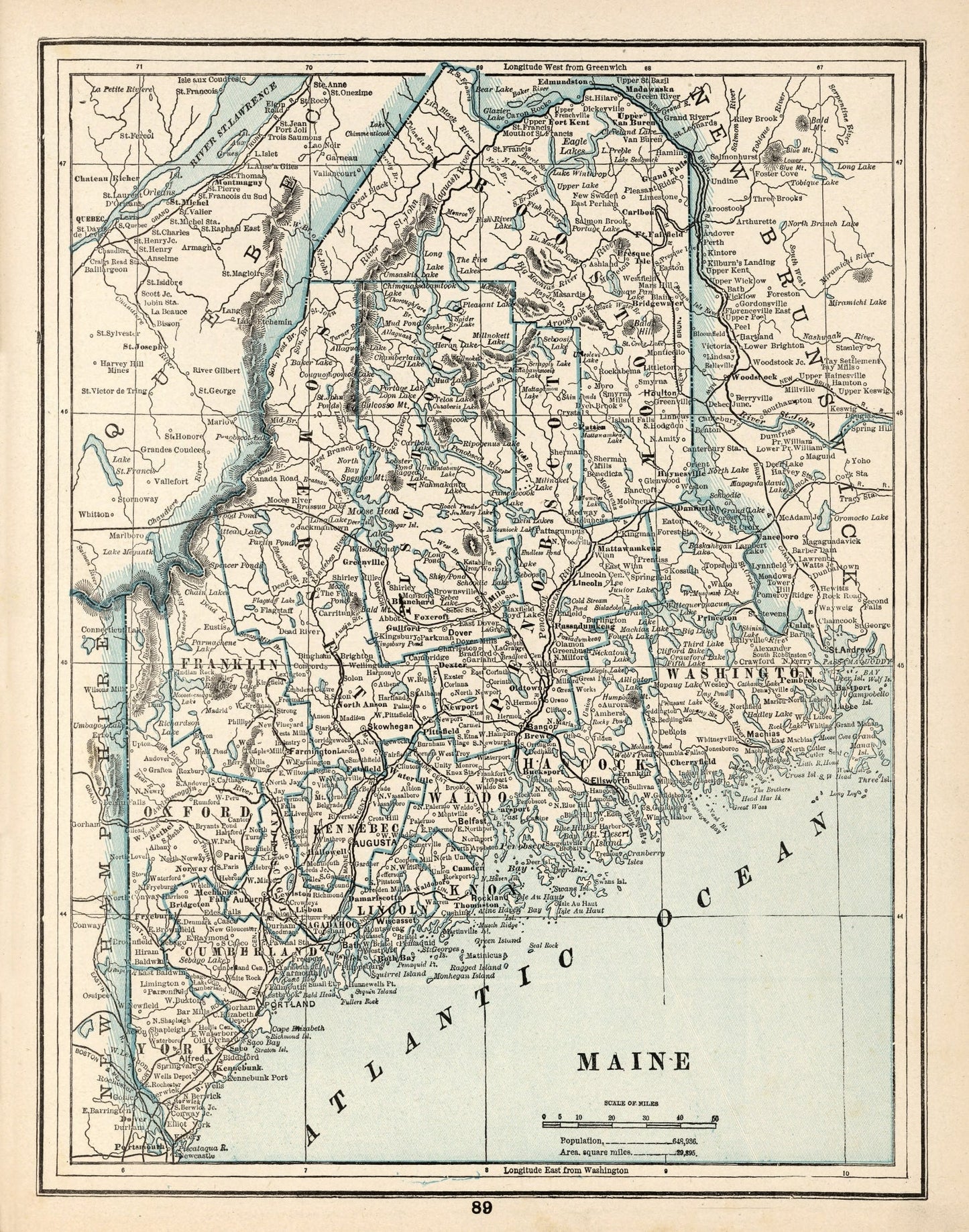 Vintage Map of Maine, 1893