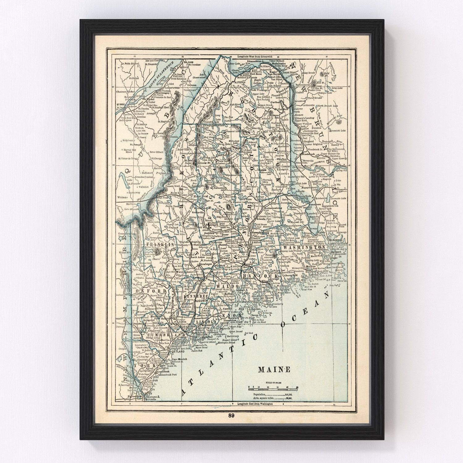Vintage map of Maine, 1893