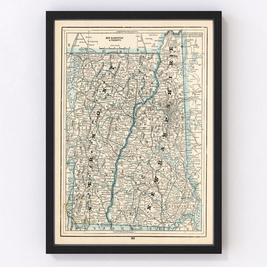 Vintage map of New Hampshire and Vermont, 1893