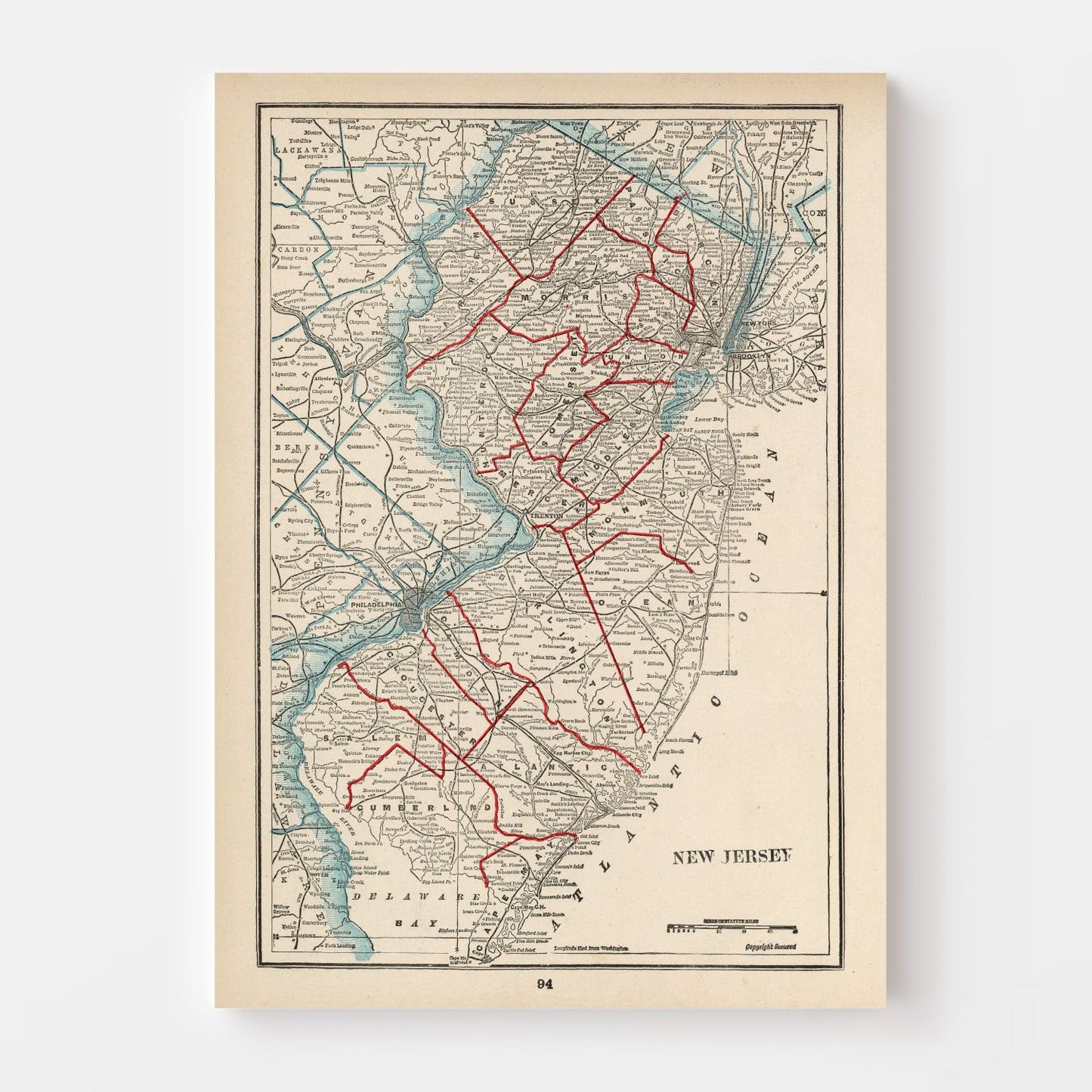 Vintage Map of New Jersey, 1893