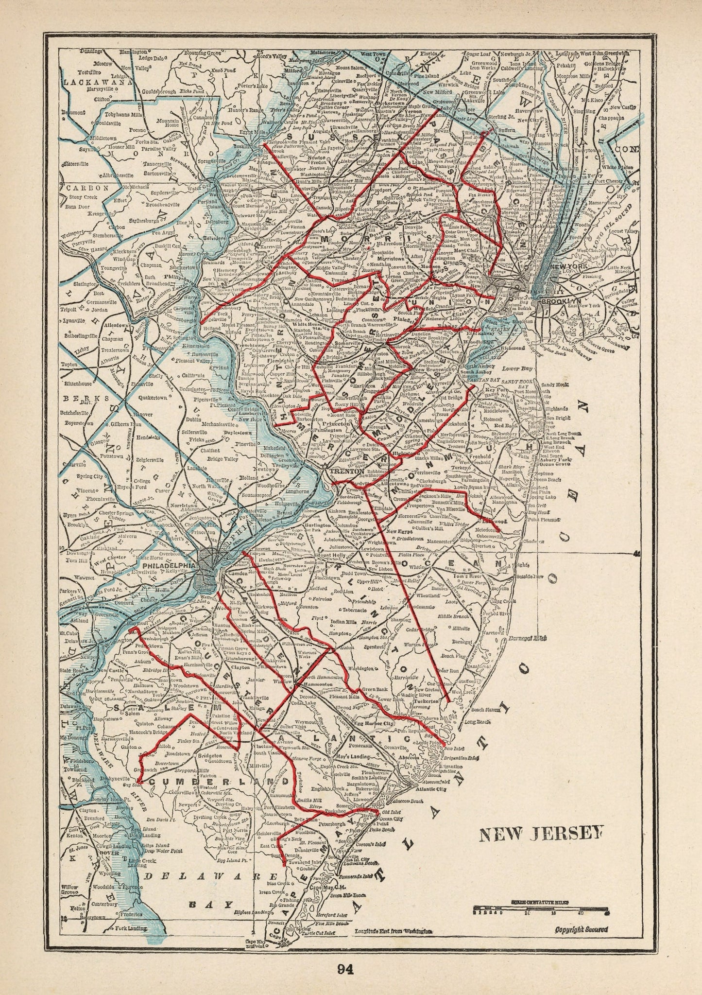 Vintage Map of New Jersey, 1893