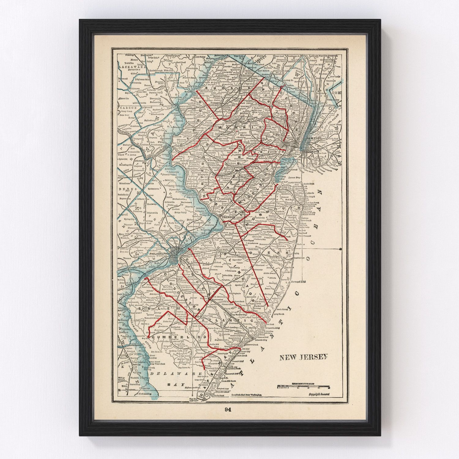 Vintage map of New Jersey, 1893
