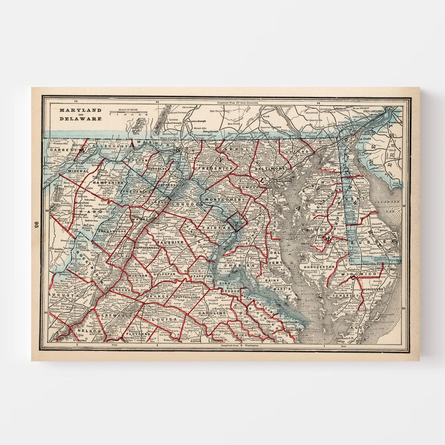 Vintage Map of Maryland & Delaware, 1893