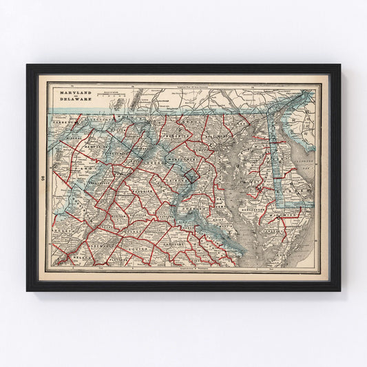 Vintage map of Maryland and Delaware, 1893