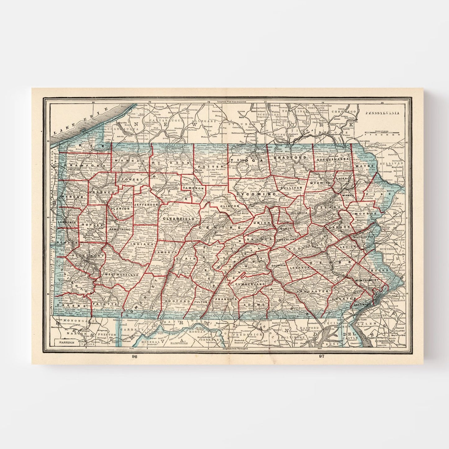 Vintage Map of Pennsylvania, 1893