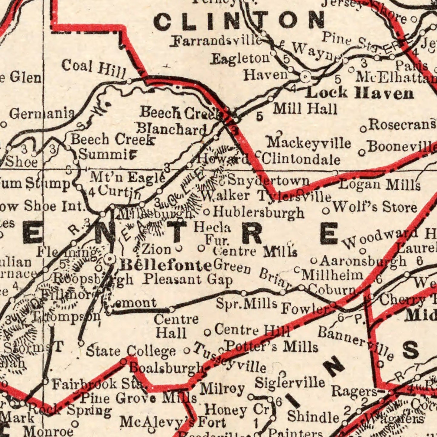 Vintage Map of Pennsylvania, 1893