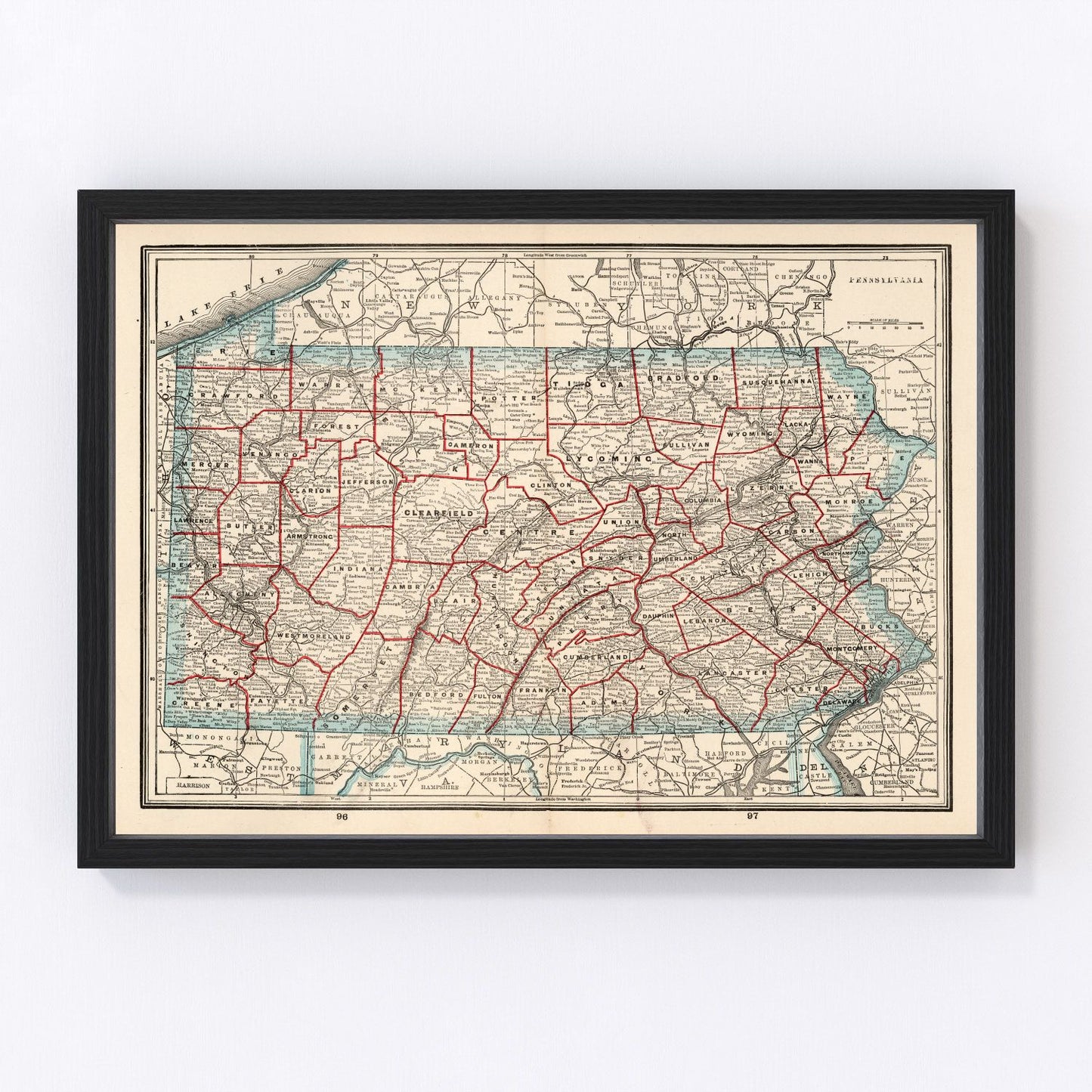Vintage map of Pennsylvania, 1893