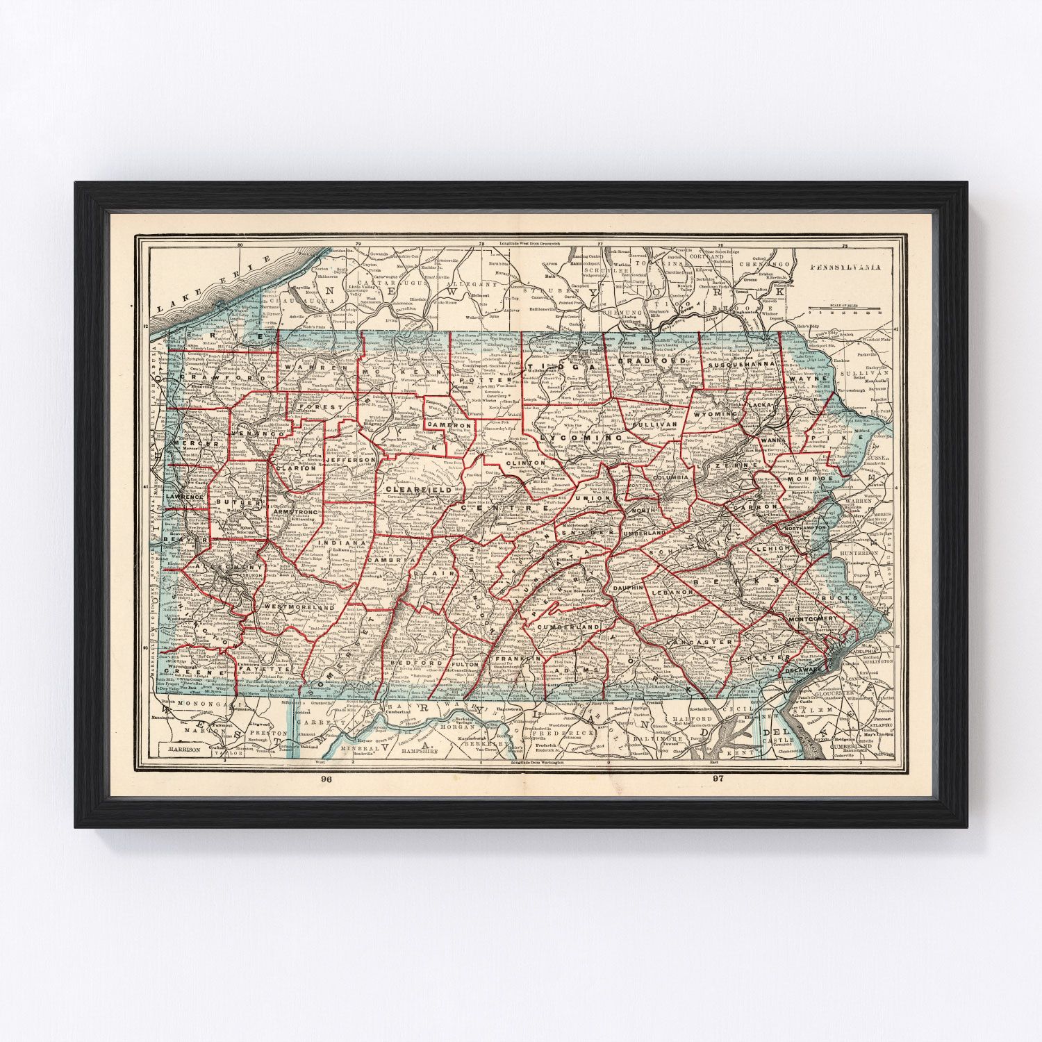 Vintage map of Pennsylvania, 1893
