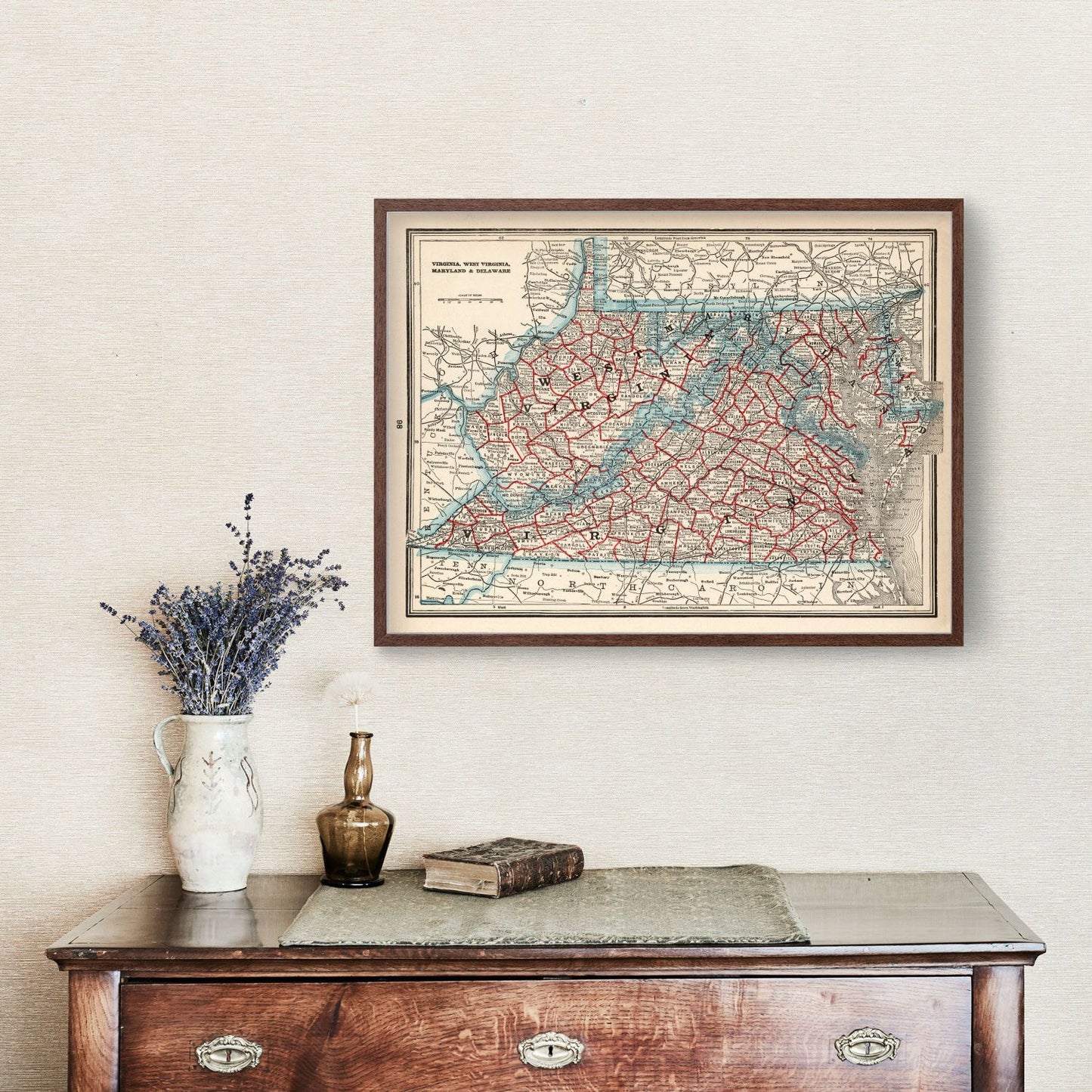Vintage Map of Virginia, West Virginia, Maryland and Delaware, 1893