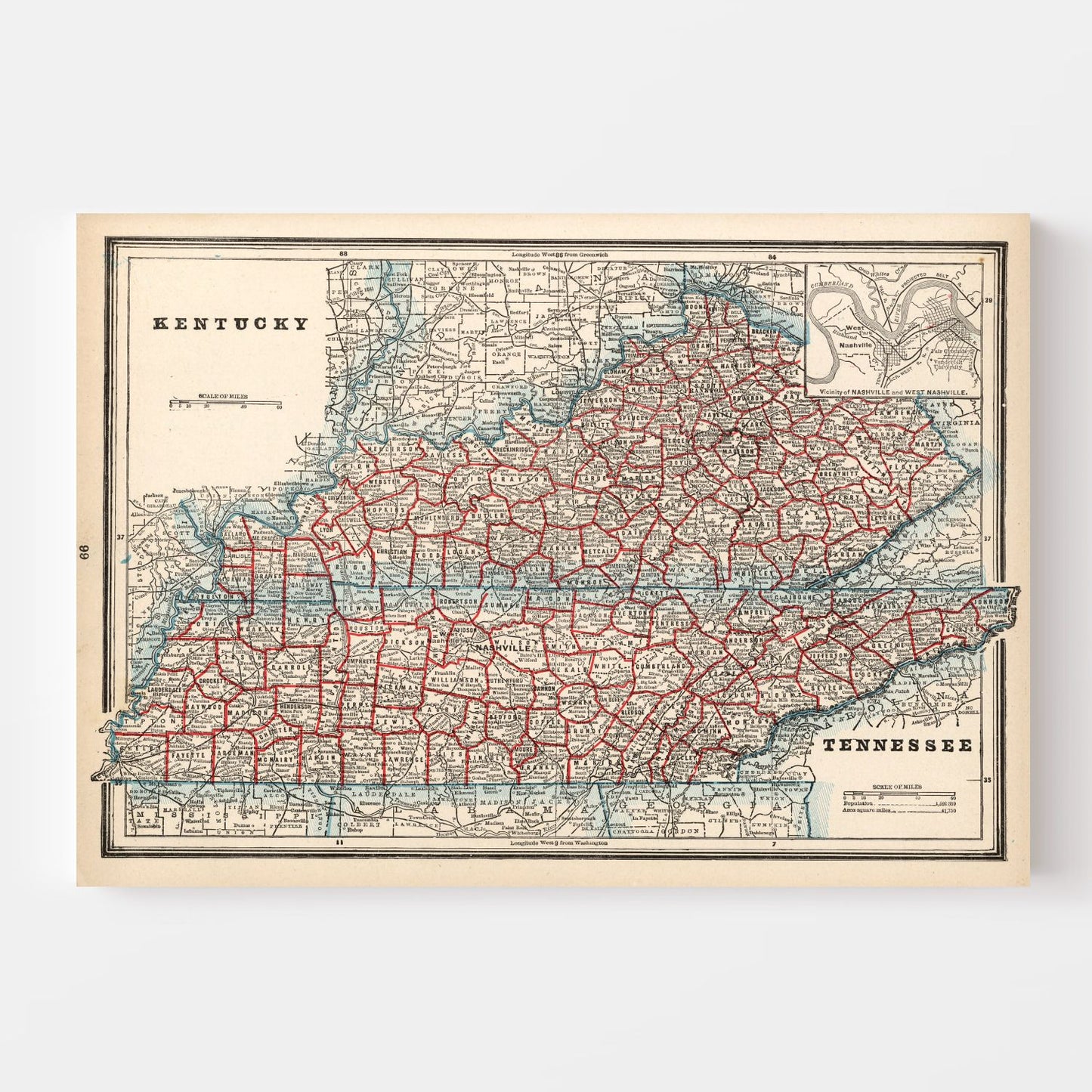 Vintage Map of Kentucky, 1893