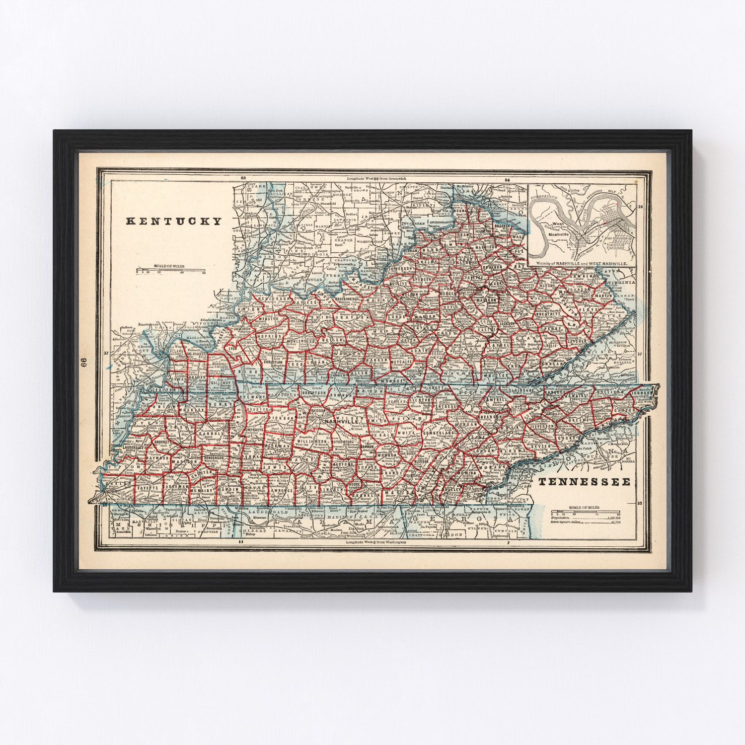 vintage map of Kentucky, 1893