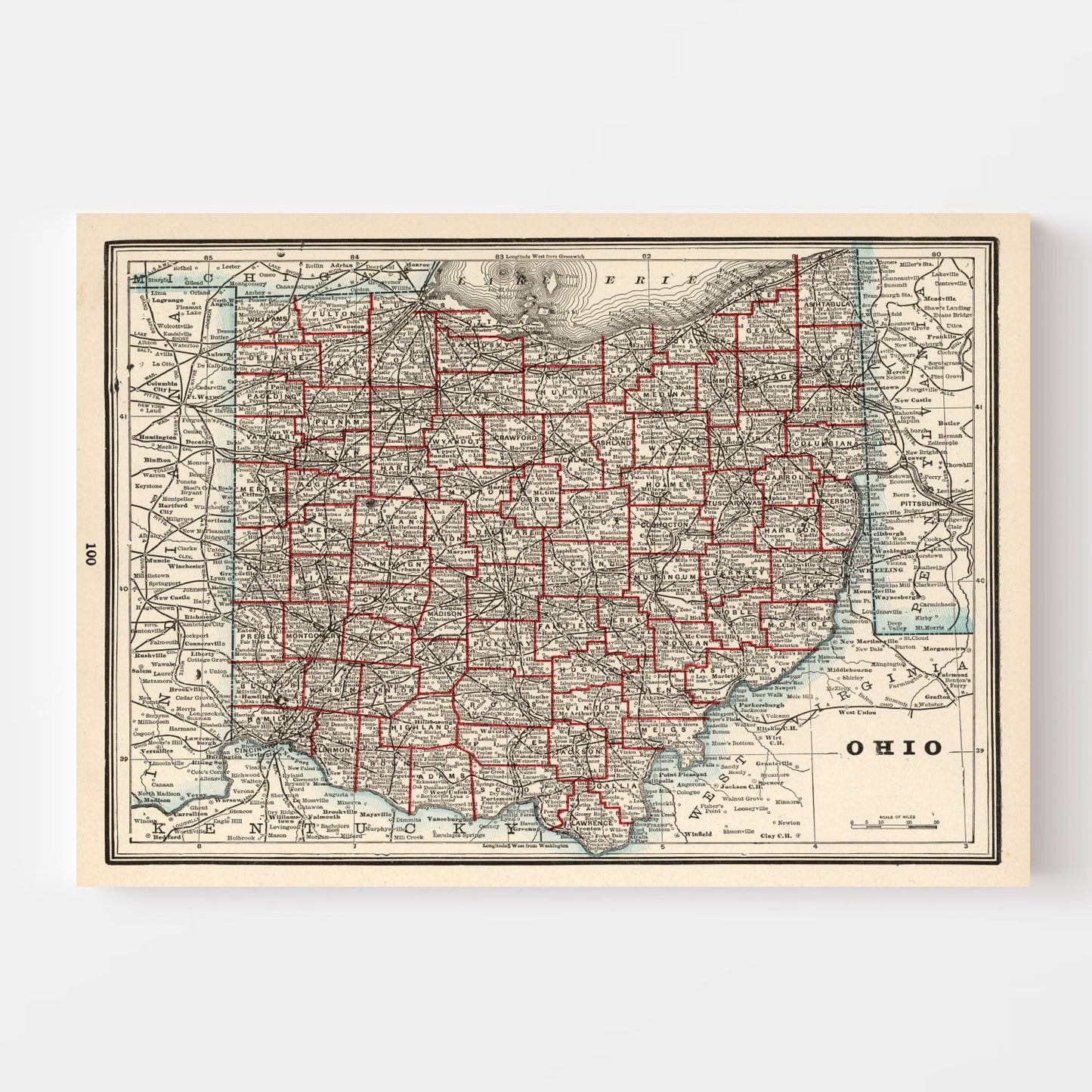 Vintage Map of Ohio, 1893