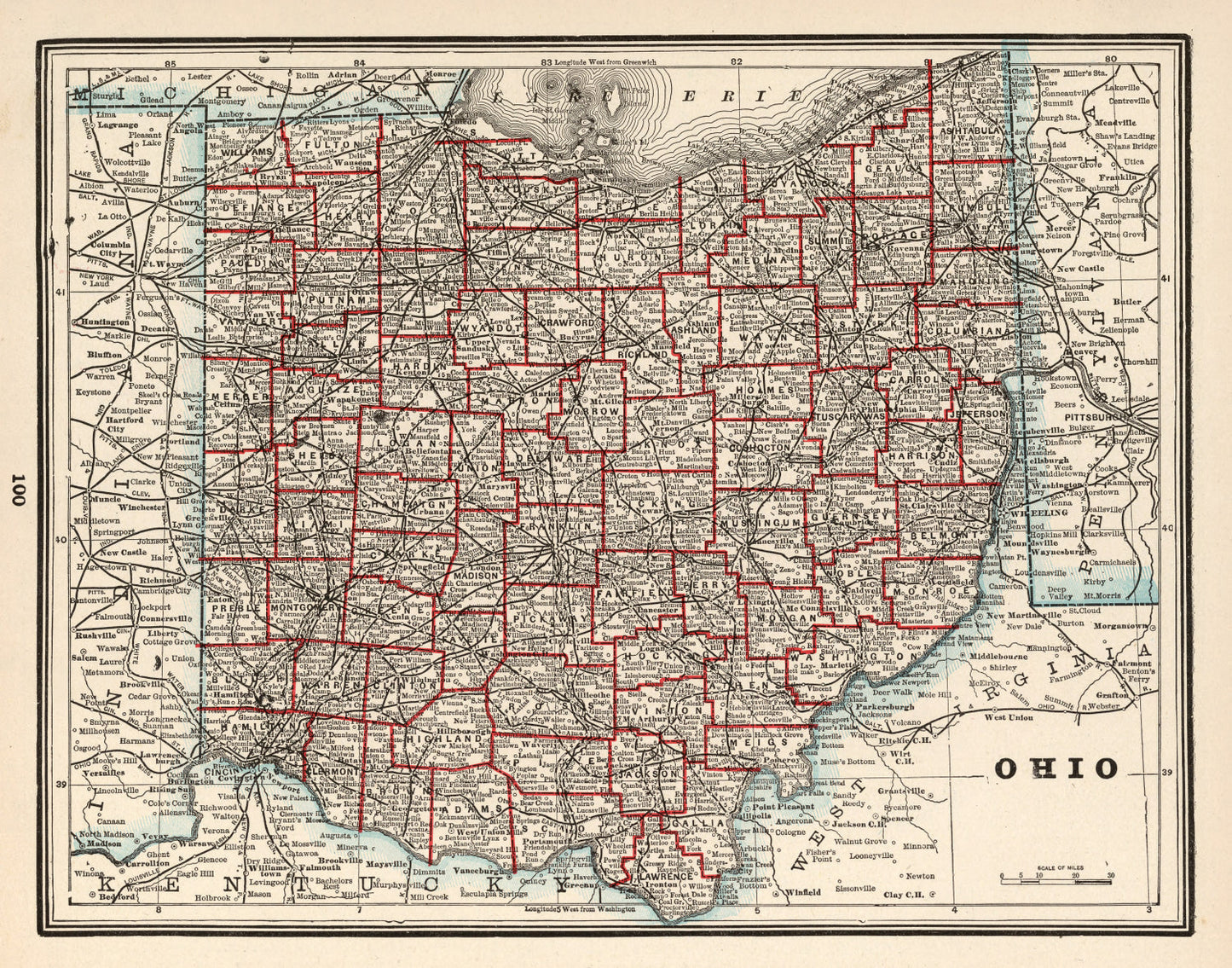 Vintage Map of Ohio, 1893