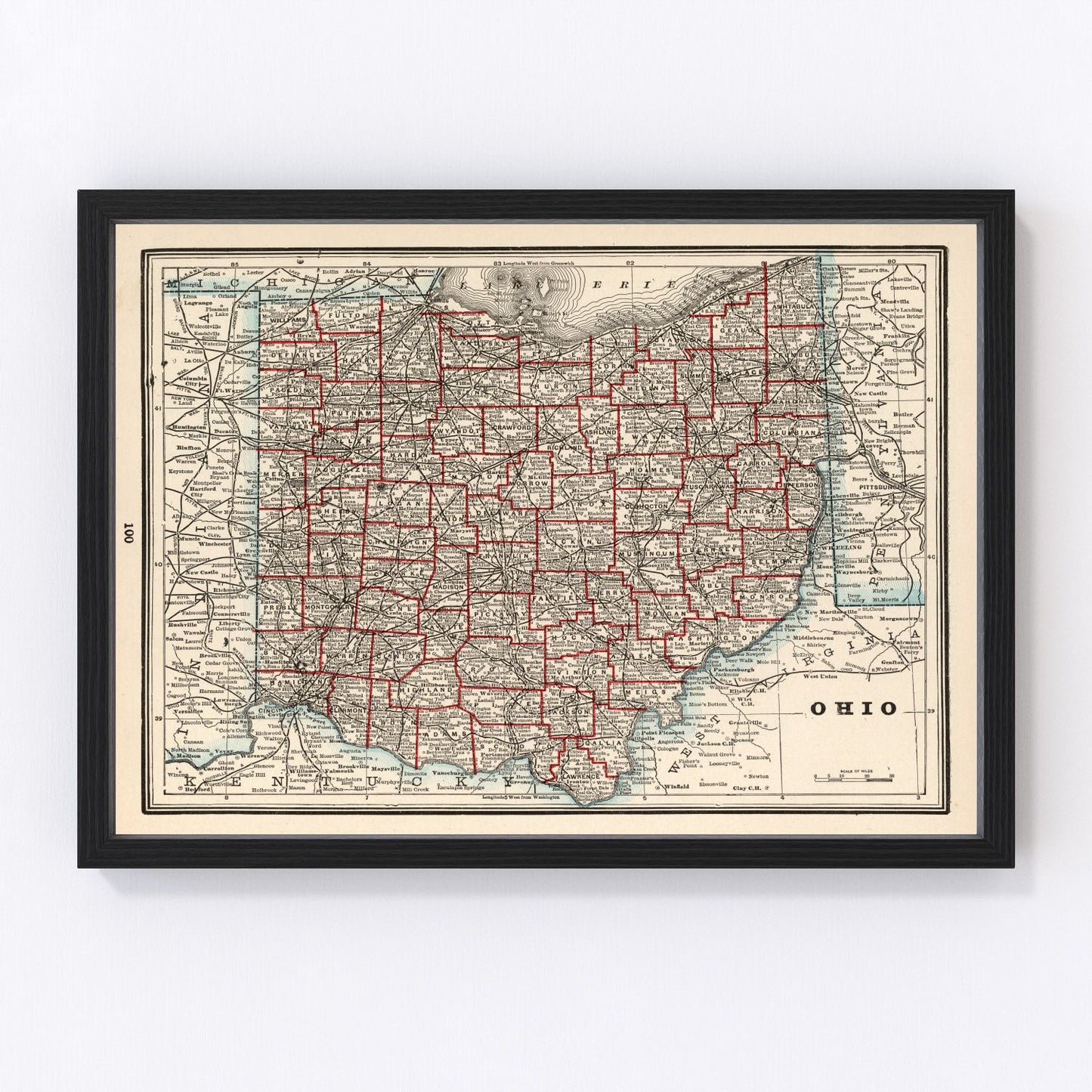 Vintage map of Ohio, 1893