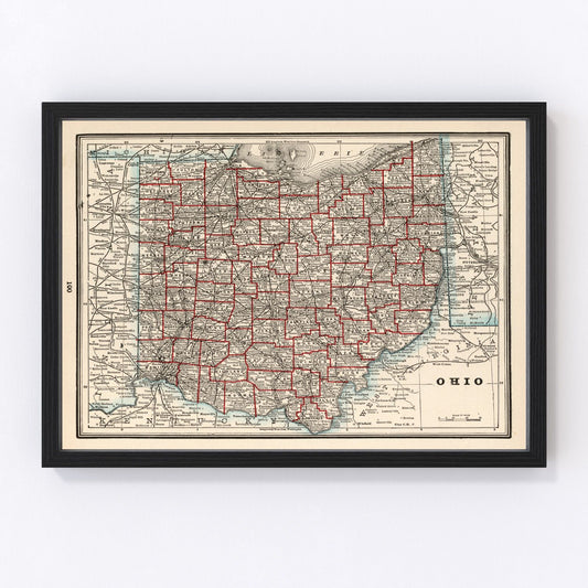 Vintage map of Ohio, 1893