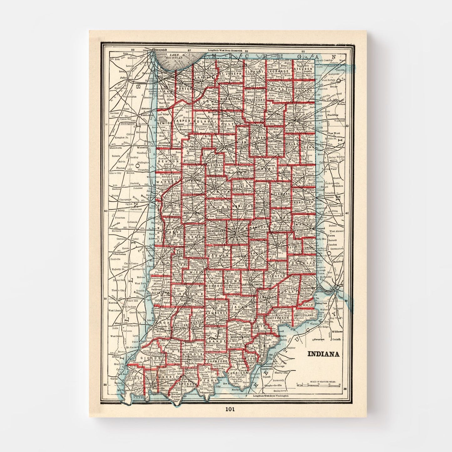 Vintage Map of Indiana, 1893