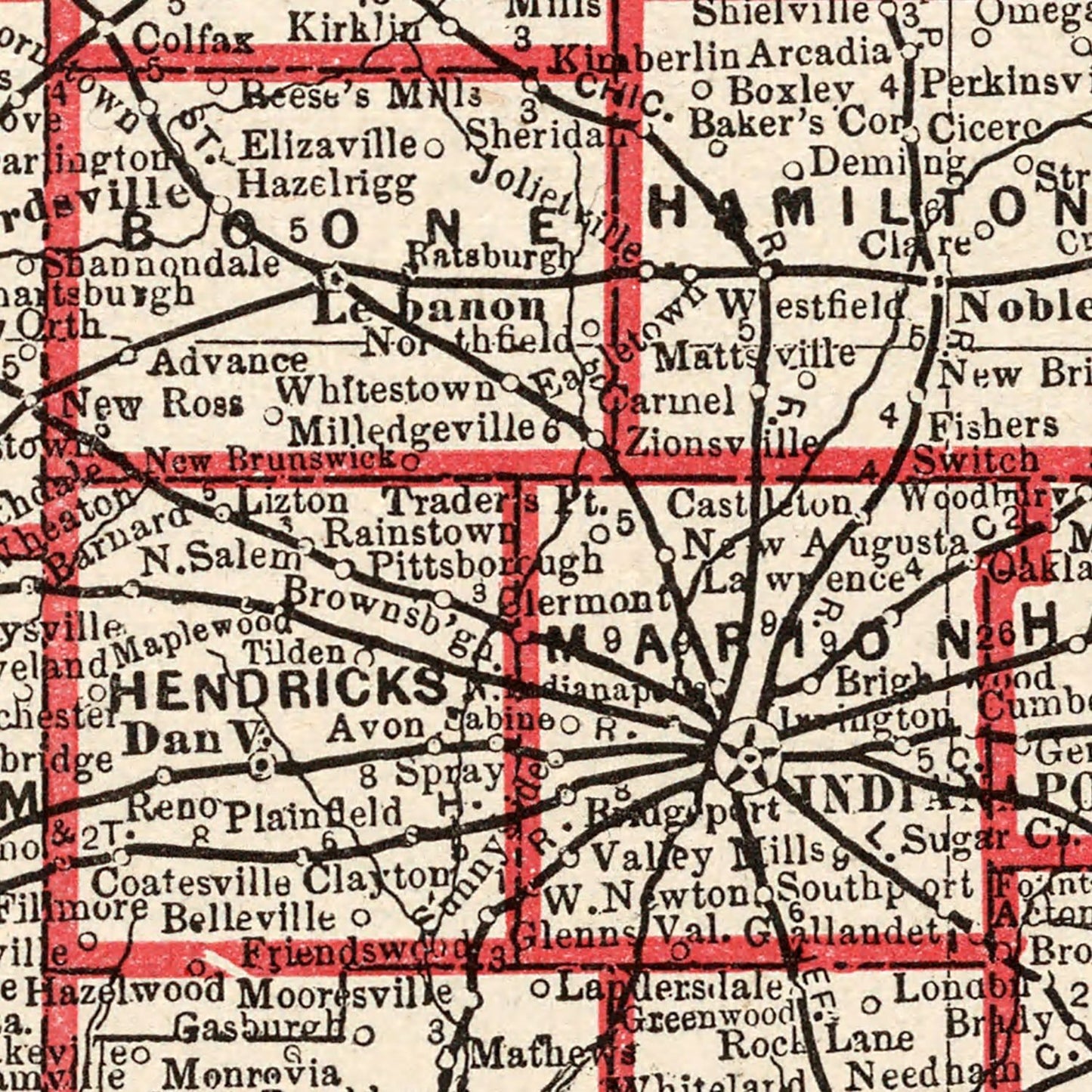 Vintage Map of Indiana, 1893