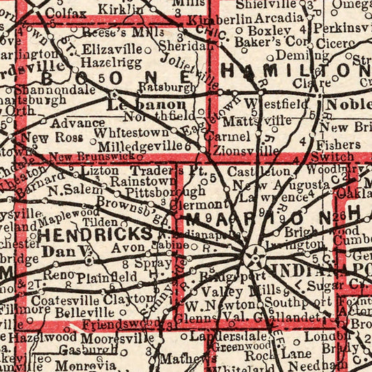 Vintage Map of Indiana, 1893