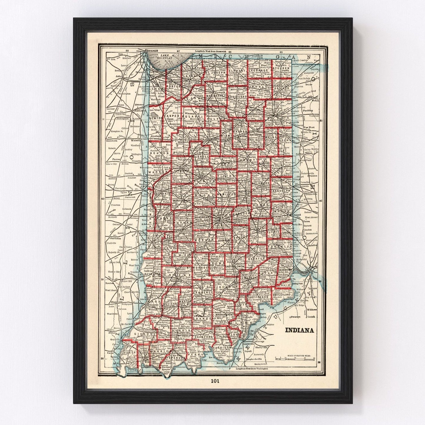 Vintage map of Indiana, 1893