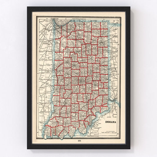Vintage map of Indiana, 1893