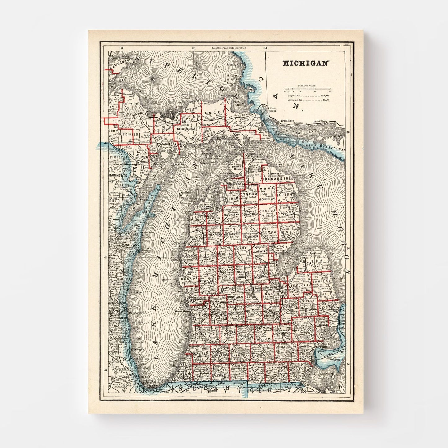 Vintage Map of Michigan, 1893