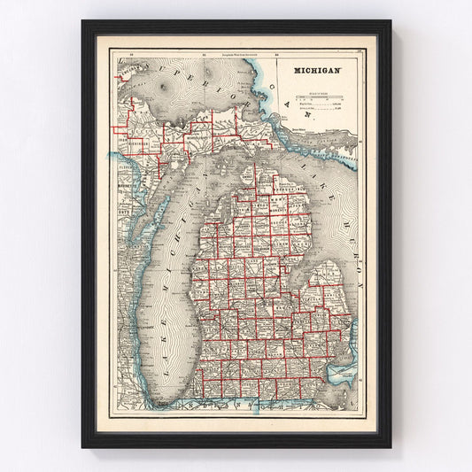 vintage map of Michigan, 1893