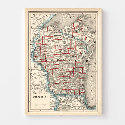 Vintage Map of Wisconsin, 1893