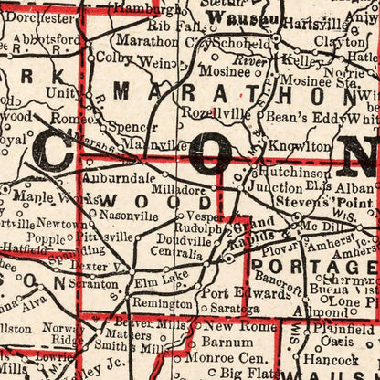 Vintage Map of Wisconsin, 1893