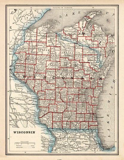 Vintage Map of Wisconsin, 1893