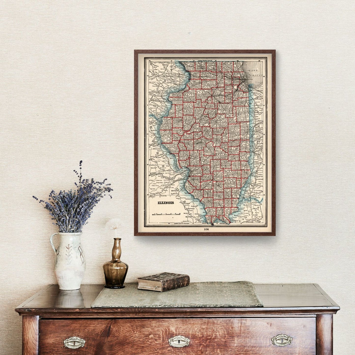 Vintage Map of Illinois, 1893