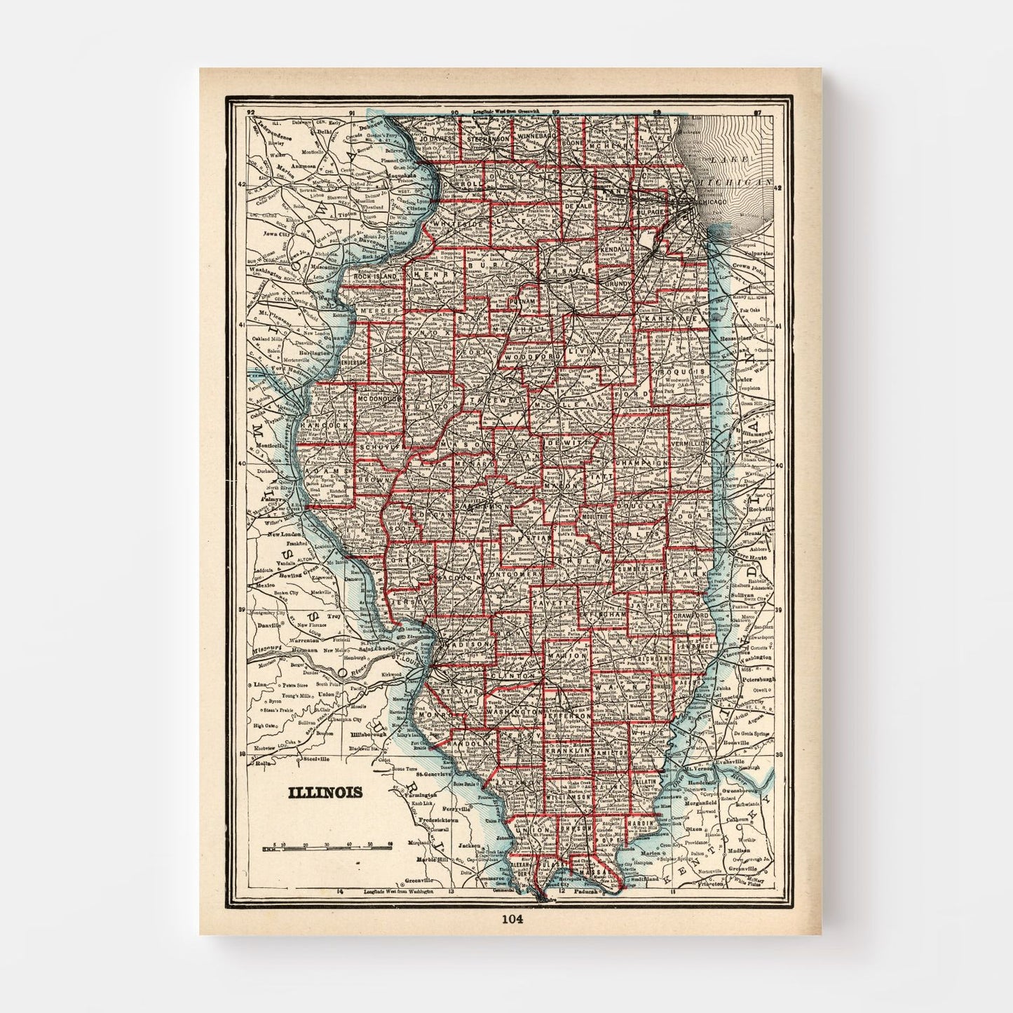 Vintage Map of Illinois, 1893