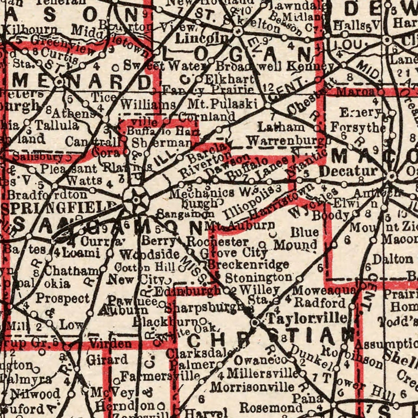 Vintage Map of Illinois, 1893