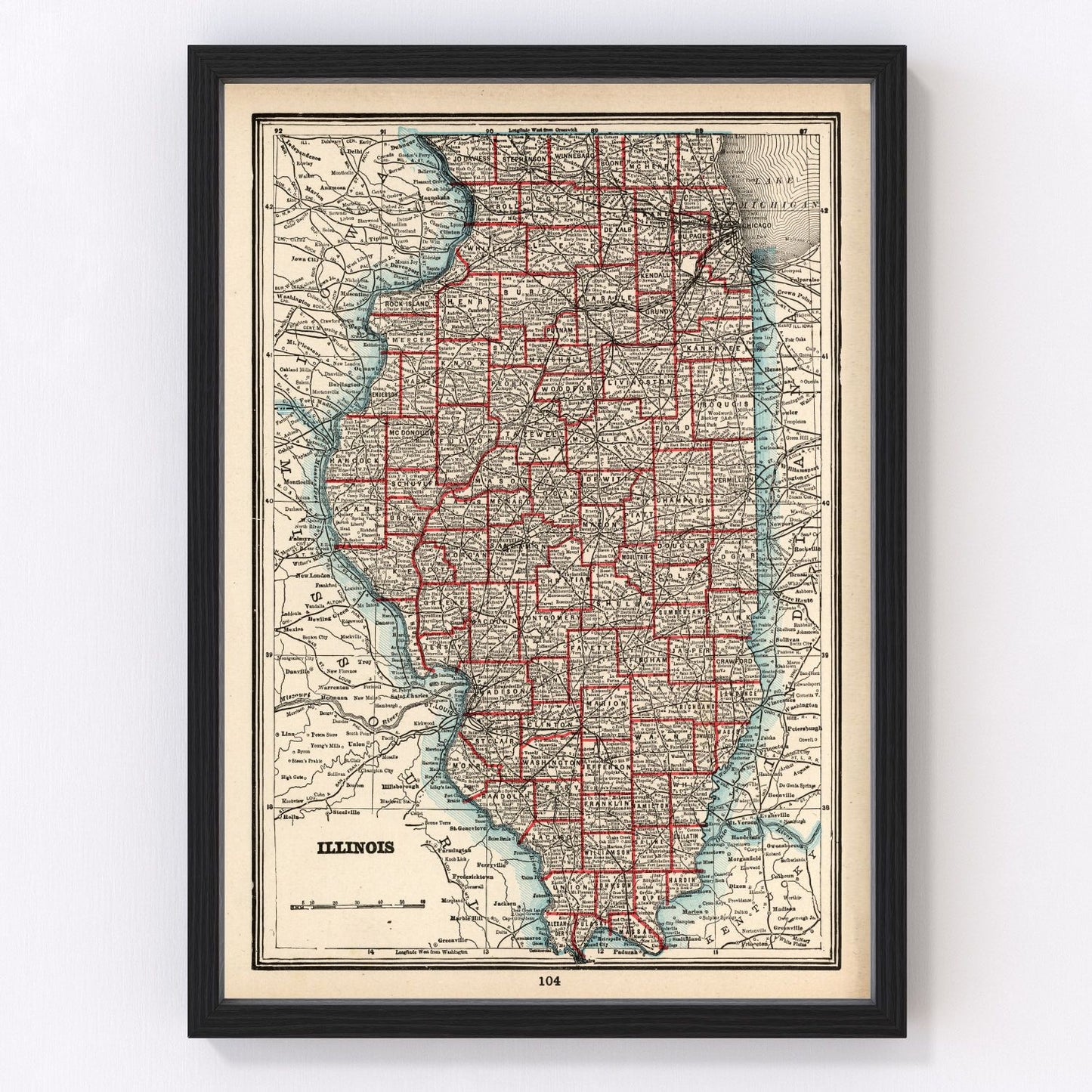Vintage map of Illinois, 1893