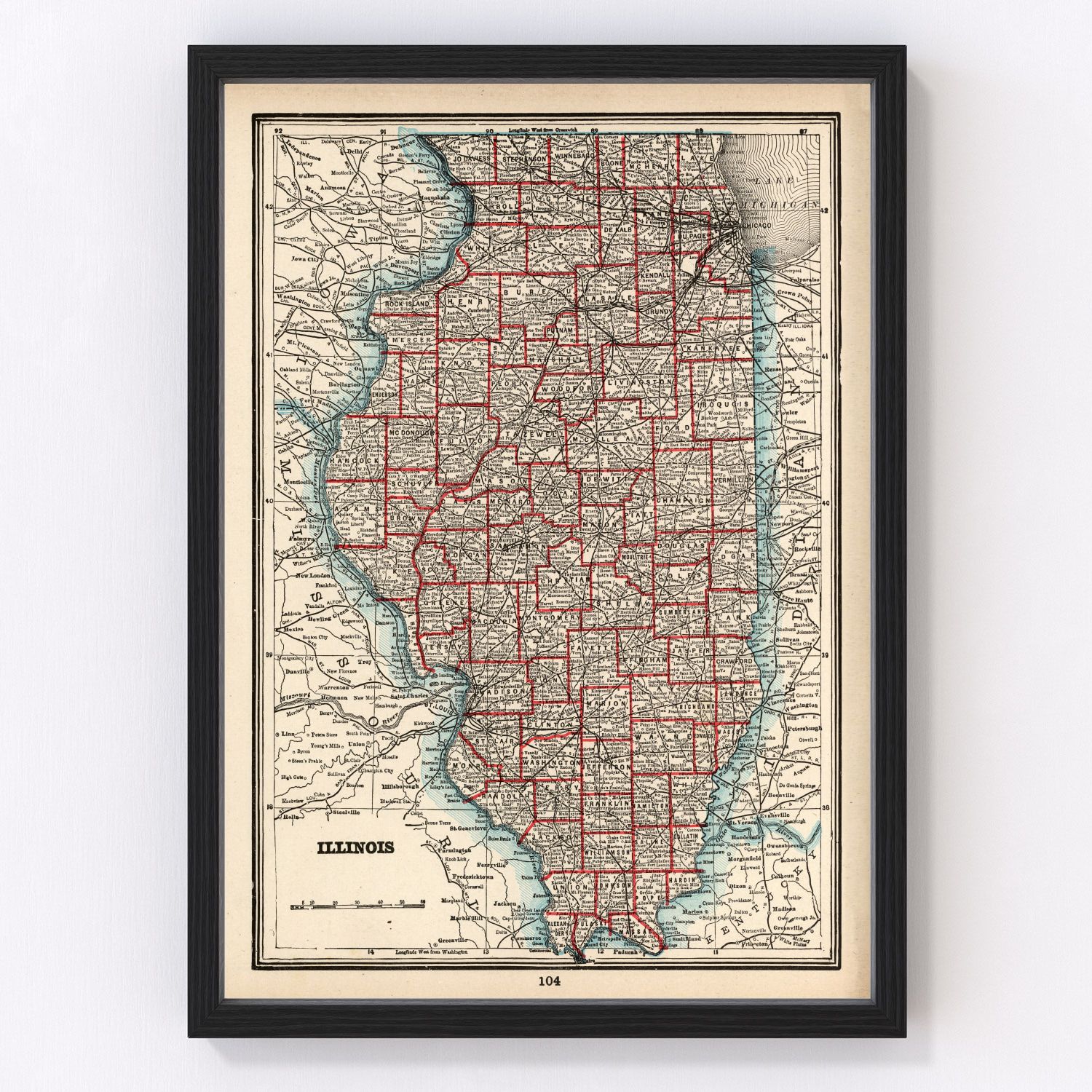 Vintage map of Illinois, 1893