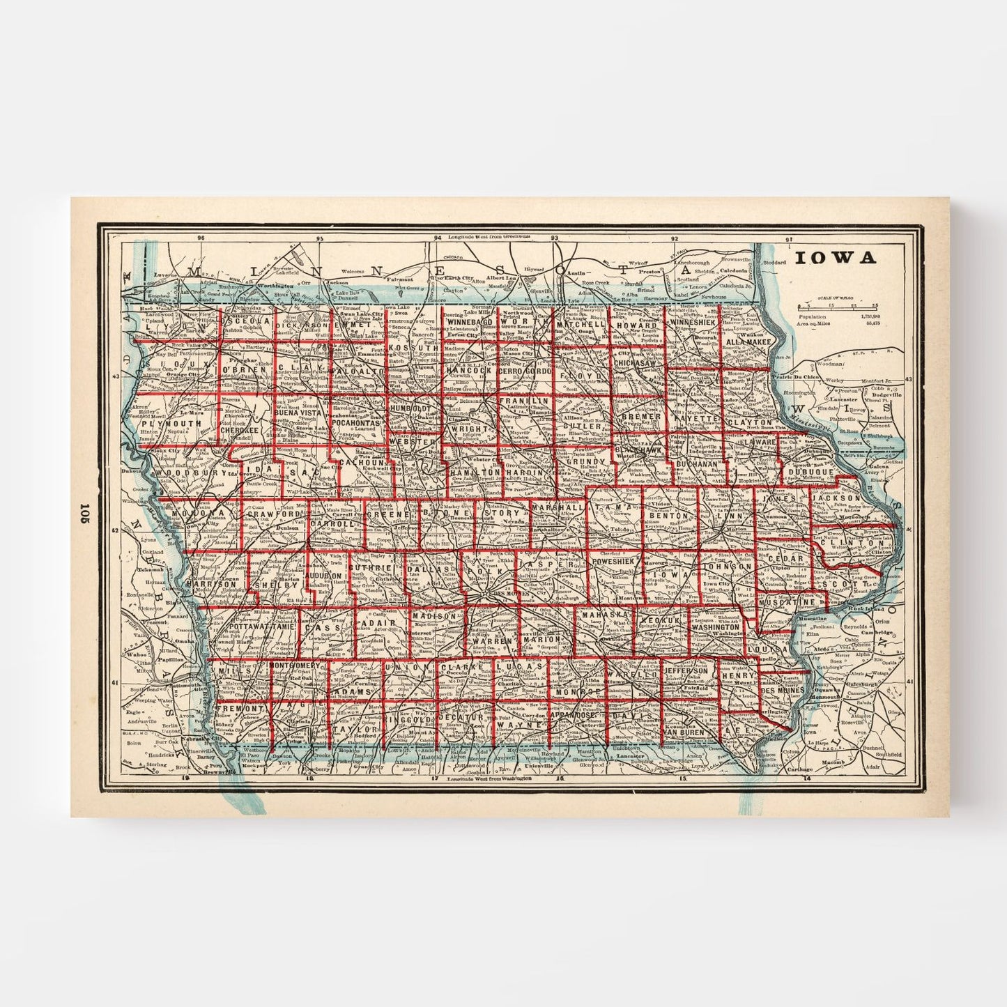 Vintage Map of Iowa, 1893