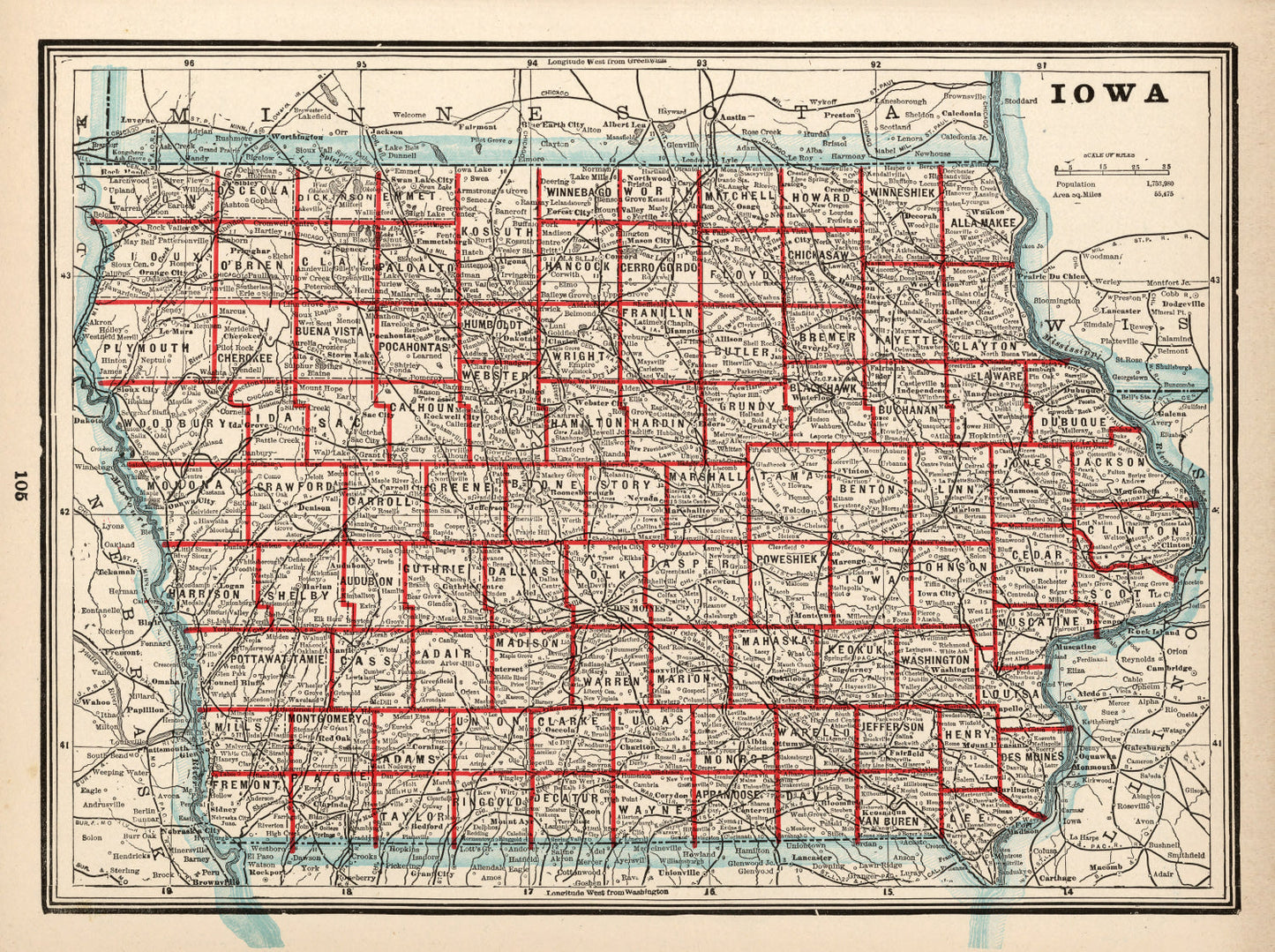 Vintage Map of Iowa, 1893