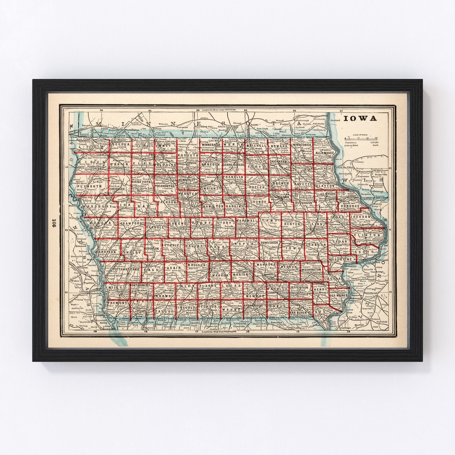 Vintage map of Iowa, 1893