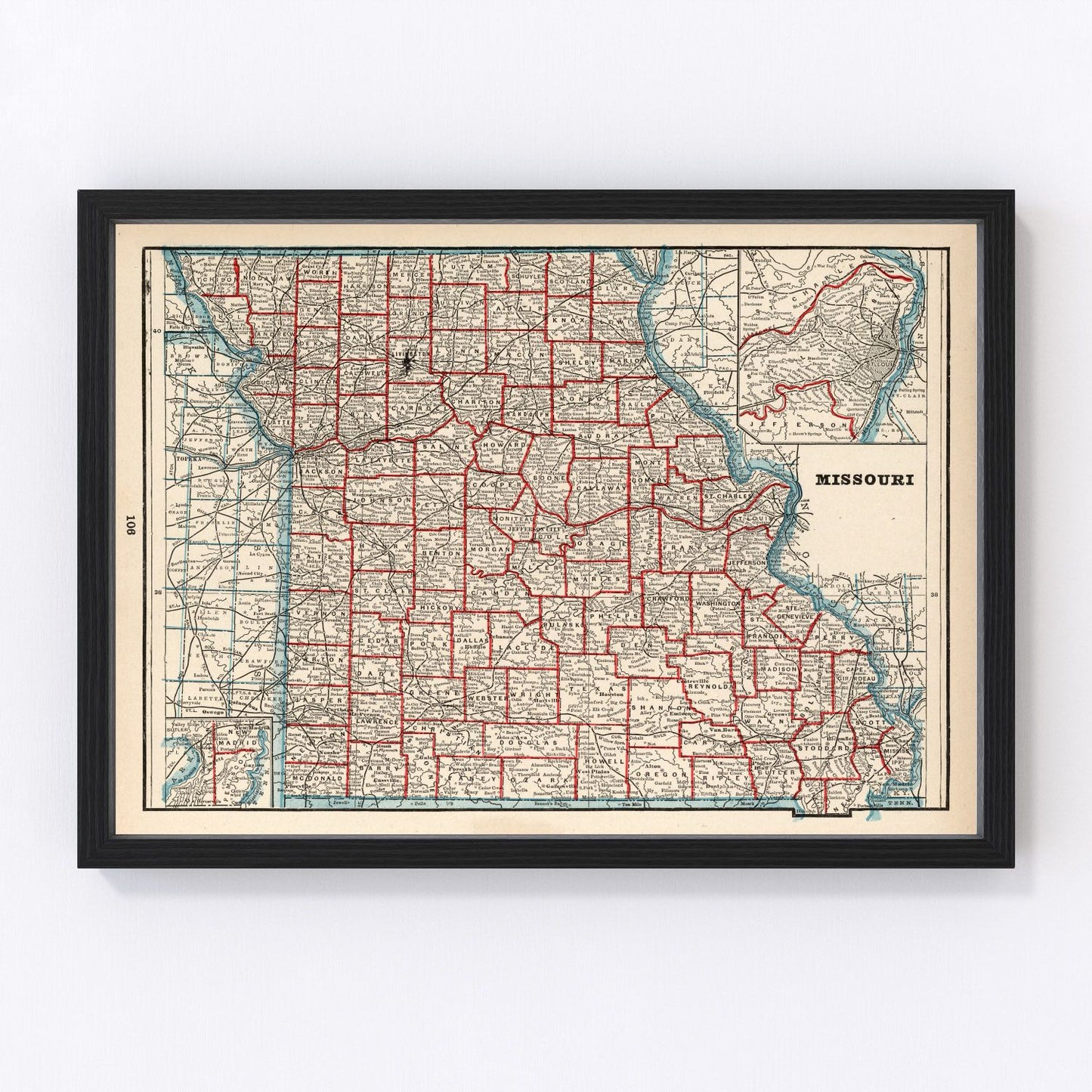 Vintage map of Missouri, 1893