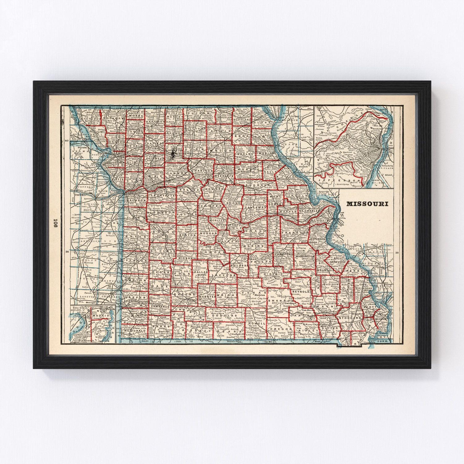 Vintage map of Missouri, 1893